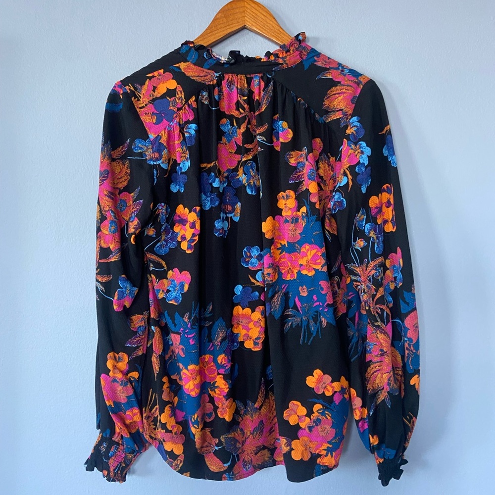 🛑SOLD Anthropologie Maeve Colette Pullover Peasant Blouse in Black Floral XS - Picture 9 of 9